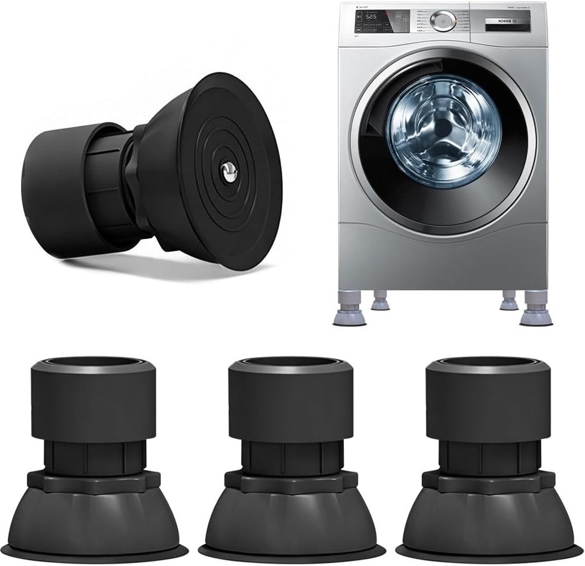 Wasmachine Trillingsdempers - Apparaatvoetjes - Apparaten Stabiliseren - Verstelbaar Ontwerp - 4 Stuks - Zwart