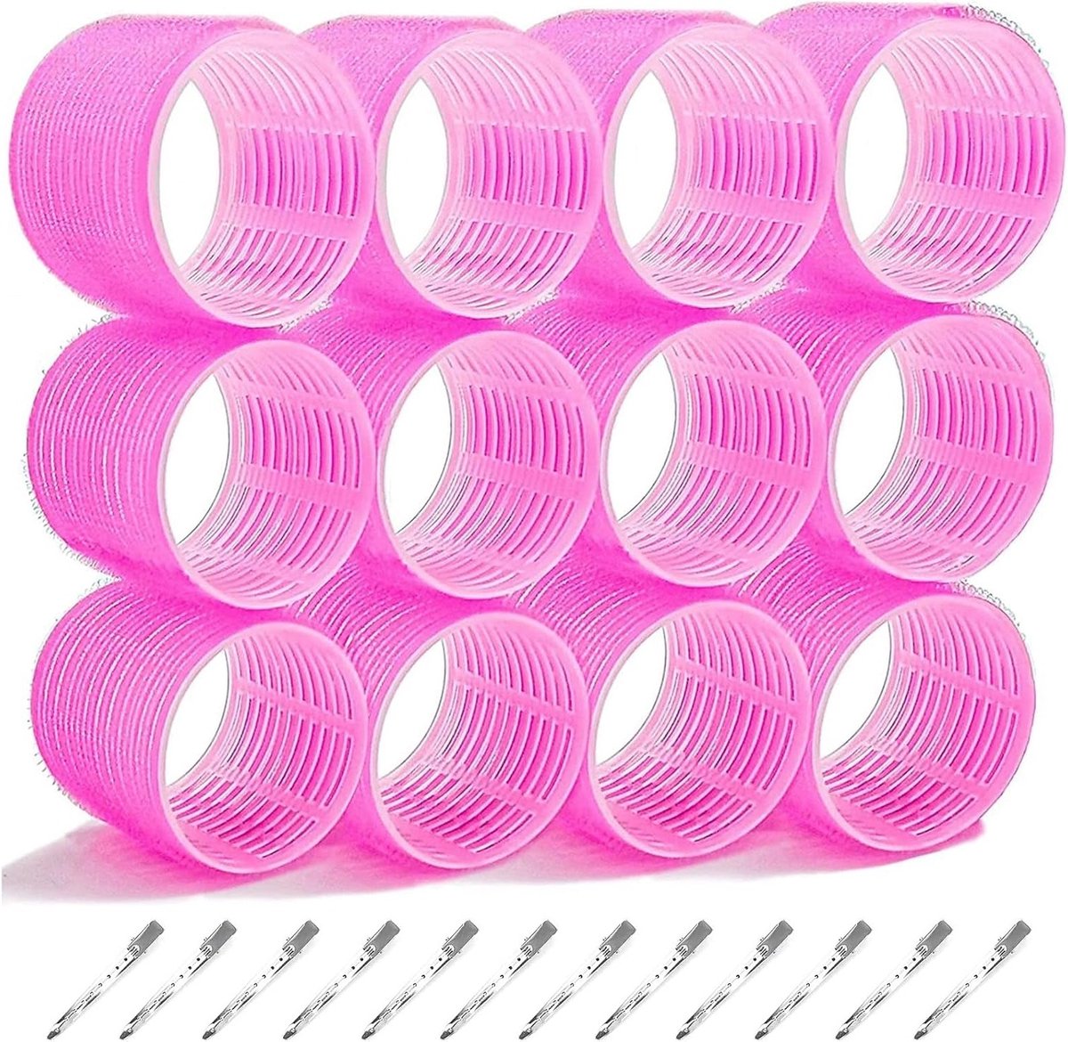 Set van 24 Jumbo Haarrollers en 12 Duckbill Clips, Zelfklevend, 64 mm, Voor Lang, Middellang en Kort Haar, Ideaal voor Thuis en Salongebruik