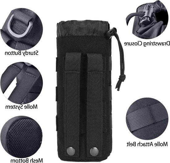 2 Stuks Molle Waterfles Houder, Praktische Draagtas voor Outdoor Camping en Wandelen, Duurzaam 1000D Nylon en Multifunctioneel Ontwerp — afbeelding 5