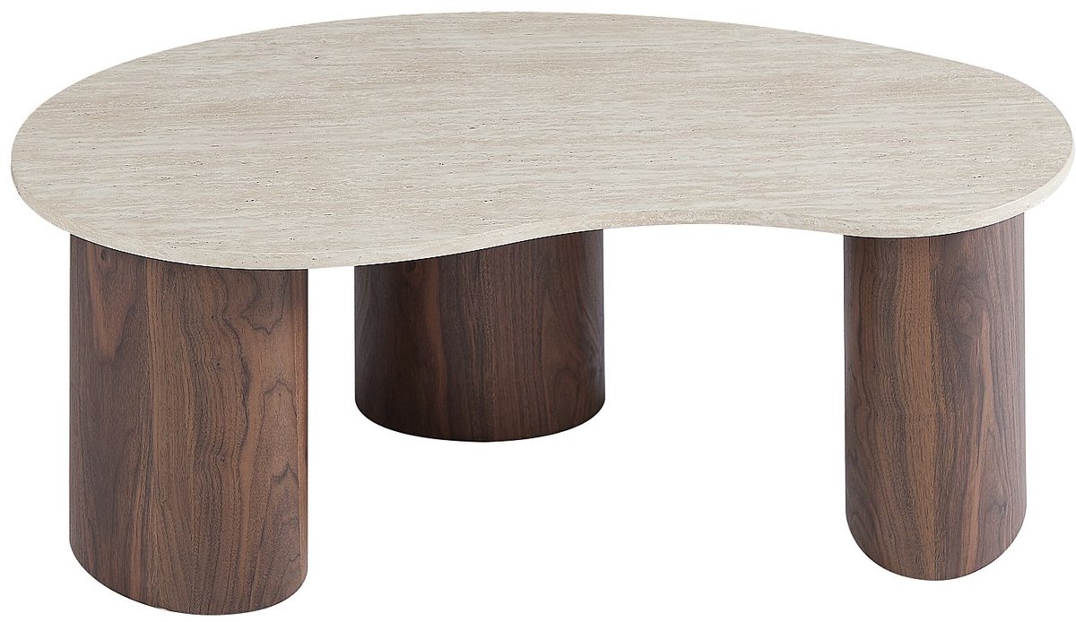 Vente-unique Salontafel in MDF - Look van beige travertijn en donker hout - ALOZYA