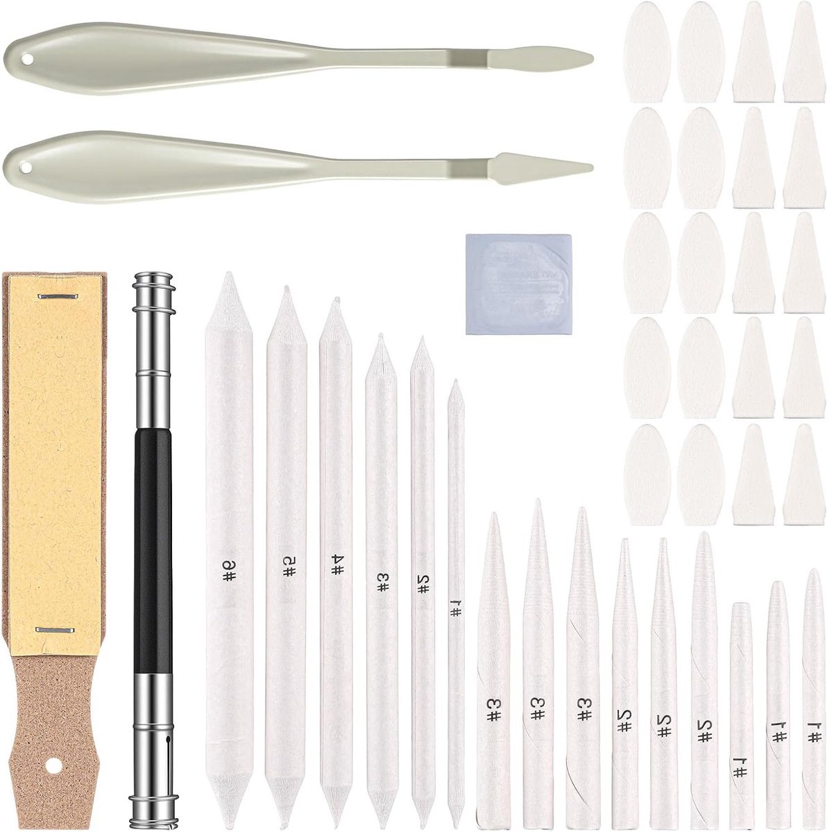 Set van 40 Stuks Papierwisser voor Tekenen, Inclusief Potloodaccessoires, Mengstompjes en Slijper