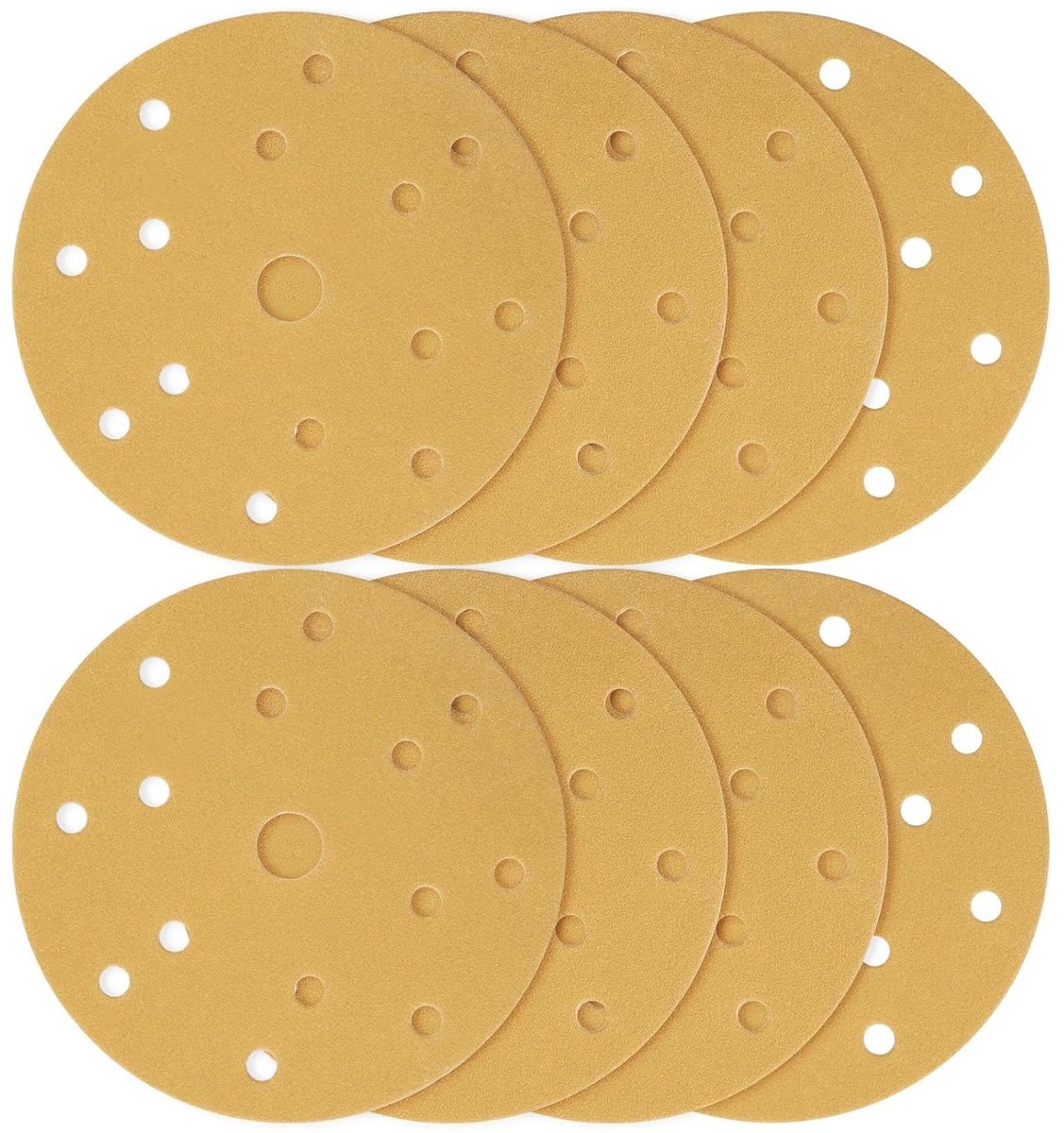 Set van 40 schuurdiscs 150mm met 15 gaten, schuurpapier voor hout, metaal en spaanplaat (120 grit, geel)