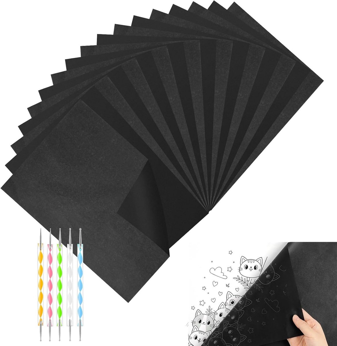 200 Vellen A4 Zwart Koolstofpapier voor Overtekenen, Grafiet Transferpapier met 5 Spelden voor Hout, Stof, Canvas en Schetsen