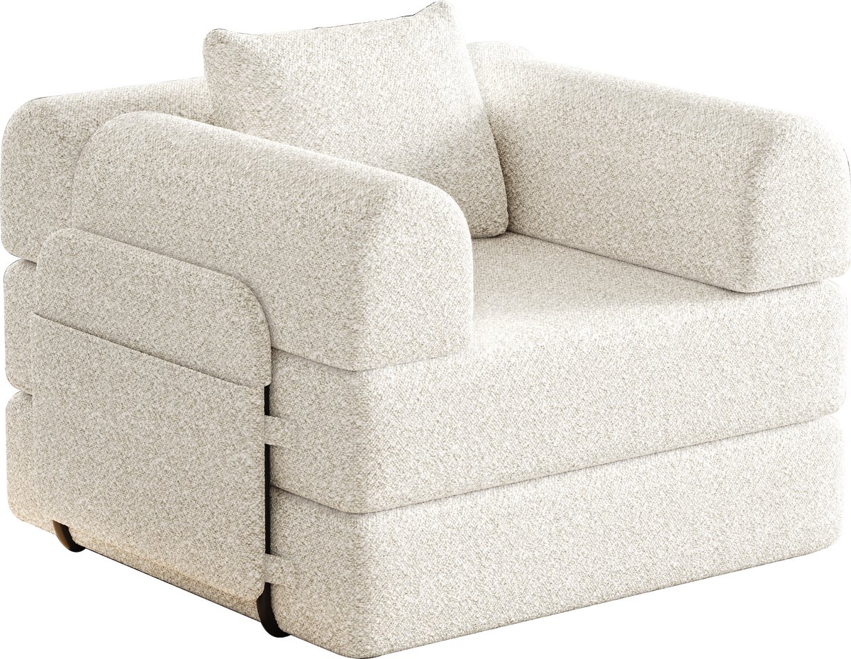 Merax Slaapbank 2-in-1 - Logeerbed - Chenille - met Opbergvak in Armleuning - Beige