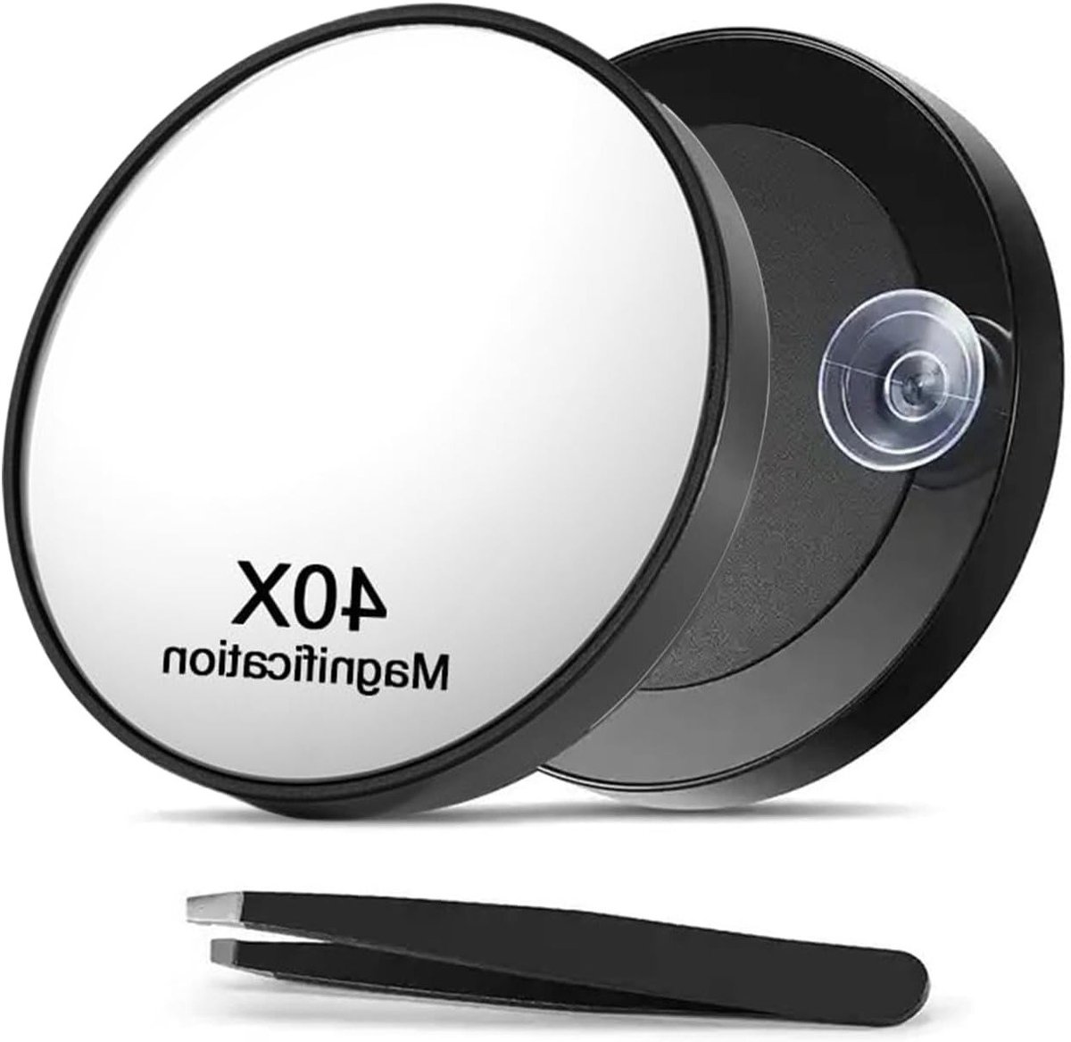 40x Vergrotende Spiegel met Zuignappen en Set Pincet, Ideaal voor Precisie Make-up en Oogbrow Epileren, Perfect voor Dagelijkse Schoonheid