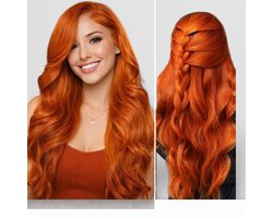 Luxe Oranje Gember Body Wave Pre-Plucked Pruik Koningsdag – Braziliaans Remy Echt Haar – 13x4 Front Lace Wig – 28 Inch ( 70cm)– 180% Dichtheid – Dames Feest Pruik – Frazimashop
