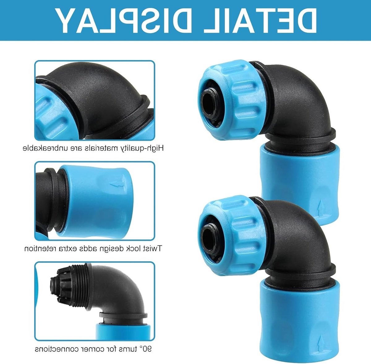 Slangconnectoren - Tuinslangkoppelingen voor tuinirrigatie - Set van 4 - Hoekadapter 90 graden - Blauw - Geschikt voor 12-13 mm - Autowassen & irrigatie.