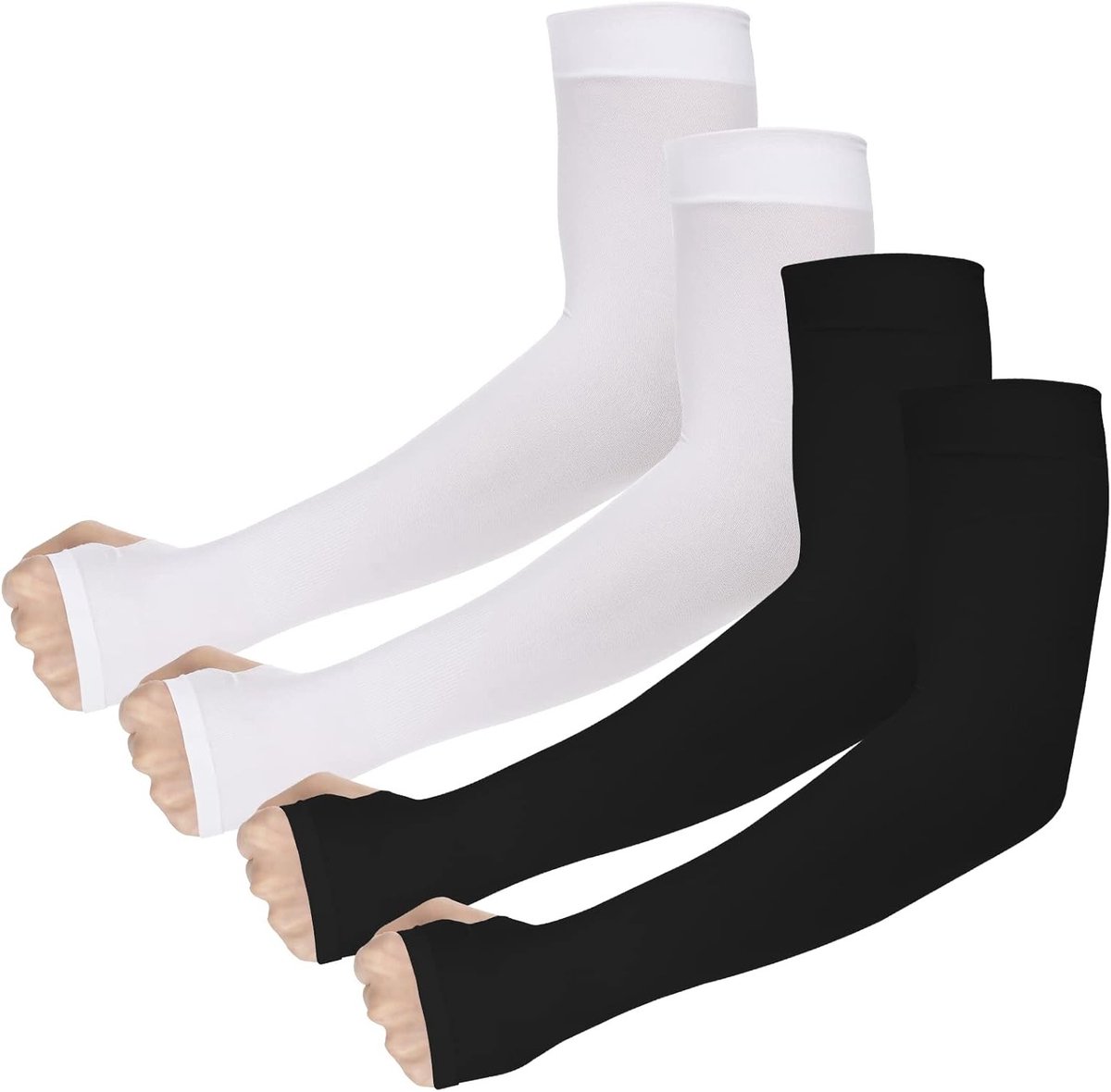 4 Paar UV-beschermende Cooling Arm Sleeves met Compressie - UPF 50 Zonnebescherming voor Fietsen, Golf en Wandelen, Zwart en Wit, 21×15 cm