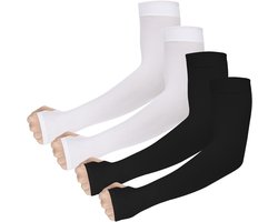 4 Paar UV-beschermende Cooling Arm Sleeves met Compressie - UPF 50 Zonnebescherming voor Fietsen, Golf en Wandelen, Zwart en Wit, 21×15 cm