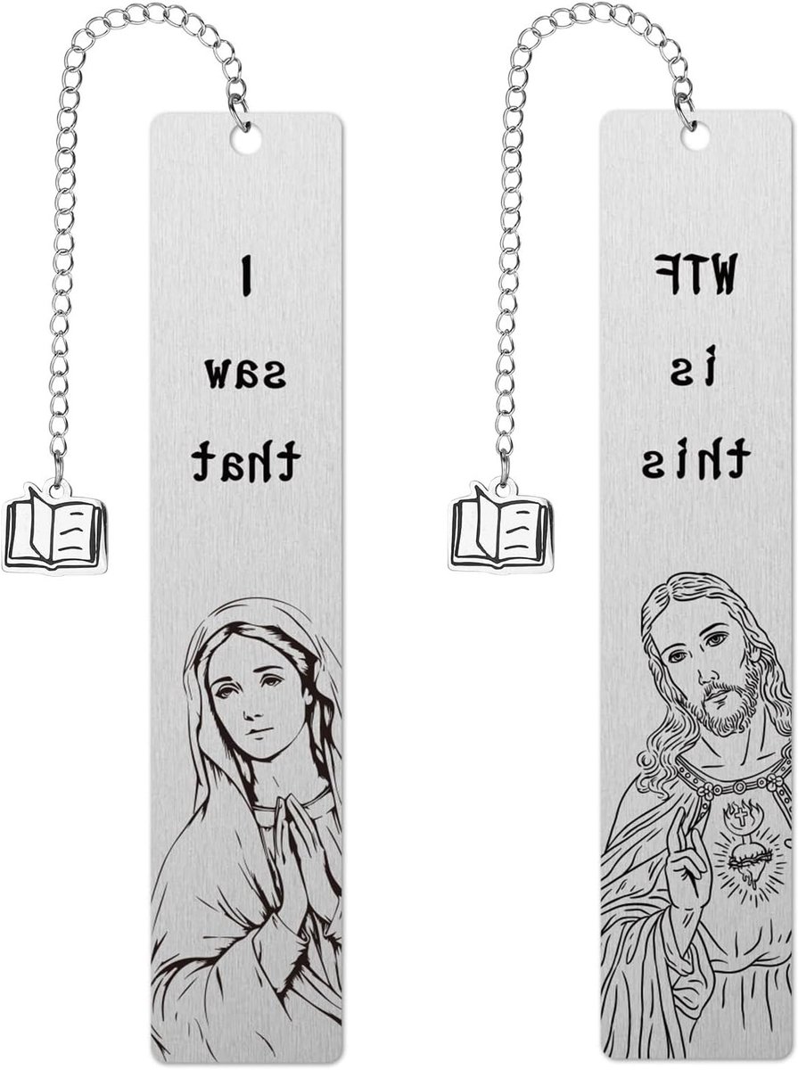 2 Stuks Grappige Christelijke Boekenleggers met Peeping Jezus en Maagd Maria, Originele Cadeau voor Boekenliefhebbers en Lezers