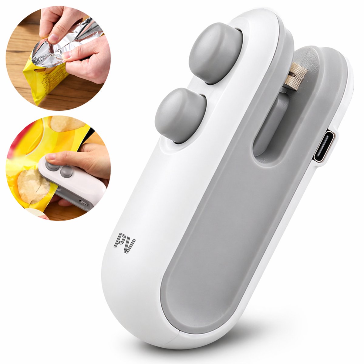 PureVolt 2-in-1 Zak Sealer – Oplaadbare Mini Heat Sealer met Snijmes – Luchtdicht Zakjes Afdichten & Afsluiten – Magnetisch & Draagbaar Sealer Apparaat – Voor Voedsel & Snacks