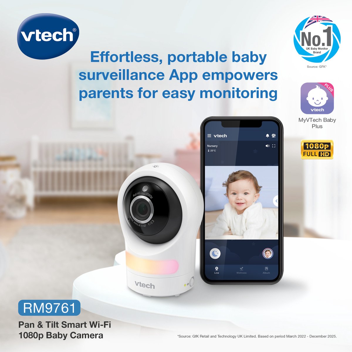 VTech RM4761 Smart video babyfoon met camera - 3.5 inch Scherm - 1080p Full HD thumbnail 3