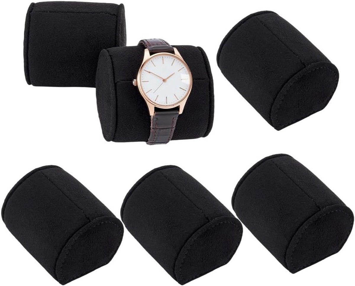 Set van 6 Horlogecushions van Flanel, 5.3 x 5.8 x 4.8 cm, Zwart, Perfect voor Horloge- en Sieradenopslag, Display en Organisatie