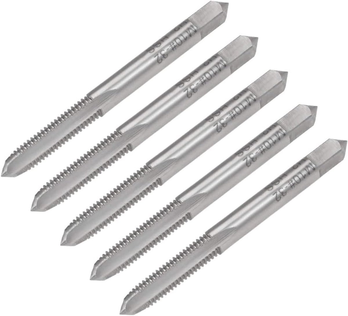10-32 UNF Rechtse Fluit Draad Tap, Schroefmachine Tap met H2 Tolerantie, HSS 3 Fluiten, Set van 5 Stuks voor Precisie Draadbewerking