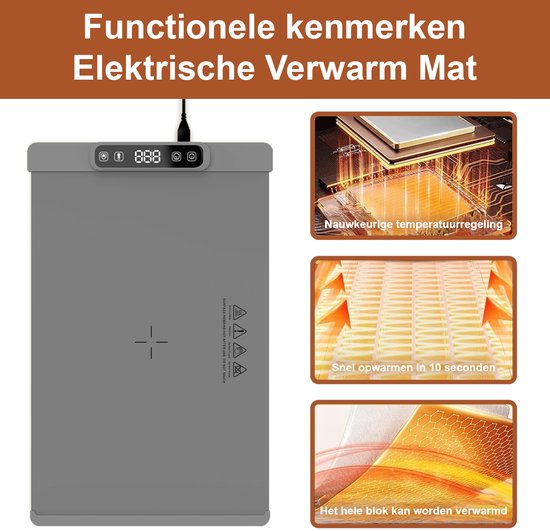 WoodyDoody Elektrische Verwarm Mat Warmhoudplaat Gerechten Dienblad EU VERSIE Celcius - XXL Bordenwarmer - Eenvoudig Ontdooien Diepvries Producten - Draagbaar met Temperatuur Regelaar - Timer Functie Eenvoudig op te Bergen - Drogen Servies — afbeelding 3