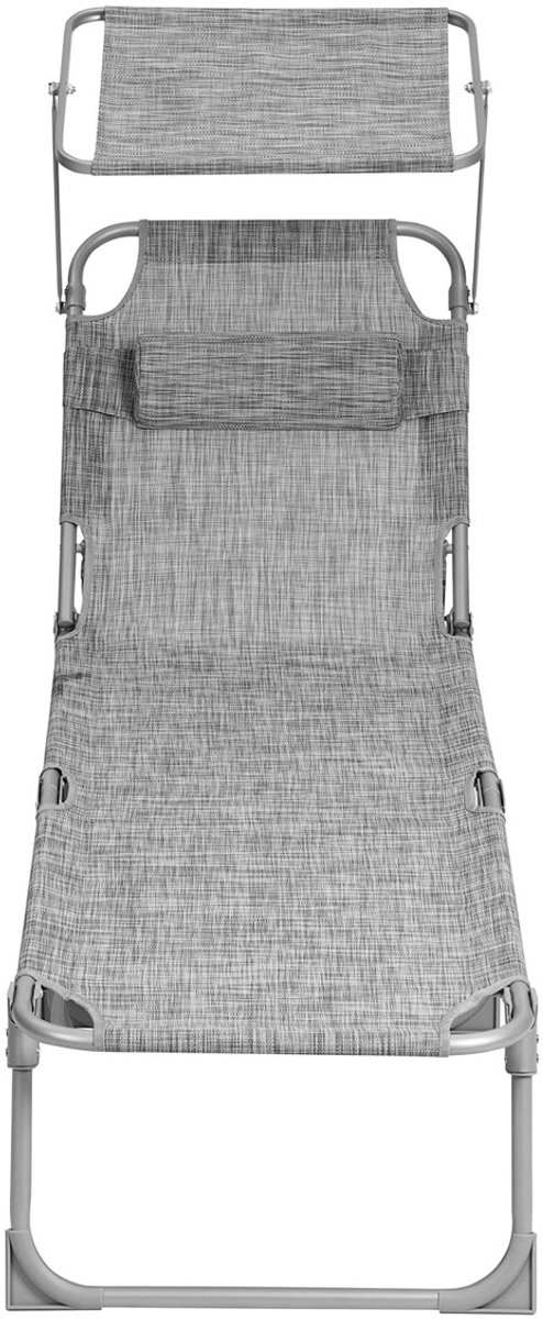 SONGMICS Zonneligstoel, ligstoel, tuinligstoel, met hoofdsteun en zonnedak, rugleuning verstelbaar, licht, inklapbaar, 53 x 193 x 29,5 cm, tot 150 kg belastbaar, tuin, balkon, grijp GCB19T van Merkloos — afbeelding 3