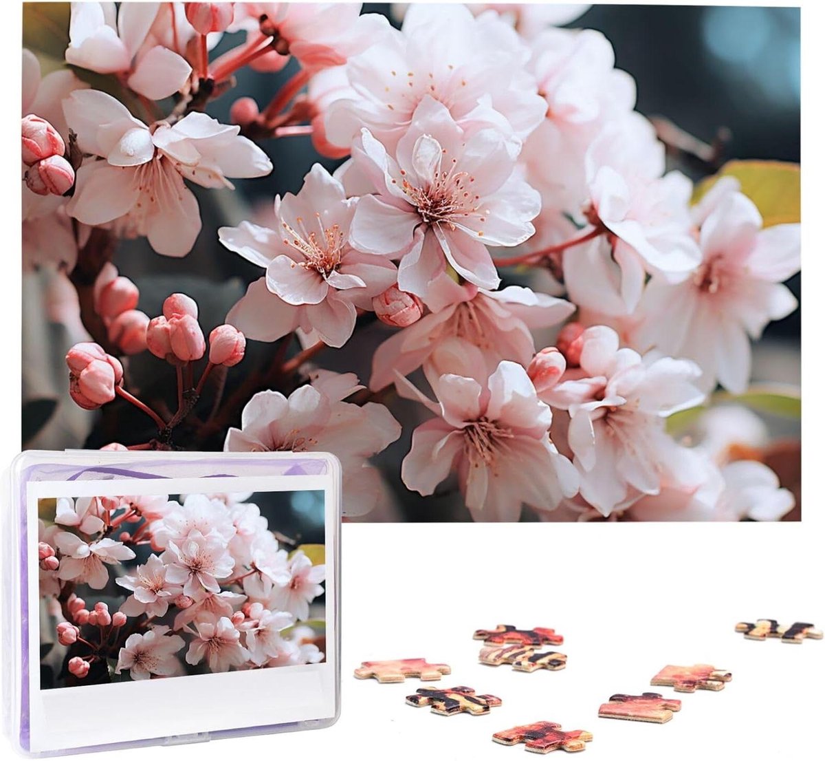 Houten Puzzel - Foto Puzzel - Ontspanning Thuis - Gepersonaliseerd Ontwerp - 1000 Stukjes - Roze Witte Bloemen