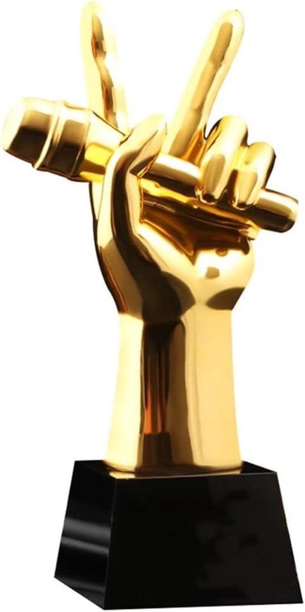 Gouden Microfoon Trofee - Kampioen Prijs - Award Ceremonie - Metaal en Hars - 28 cm Hoog - Goud