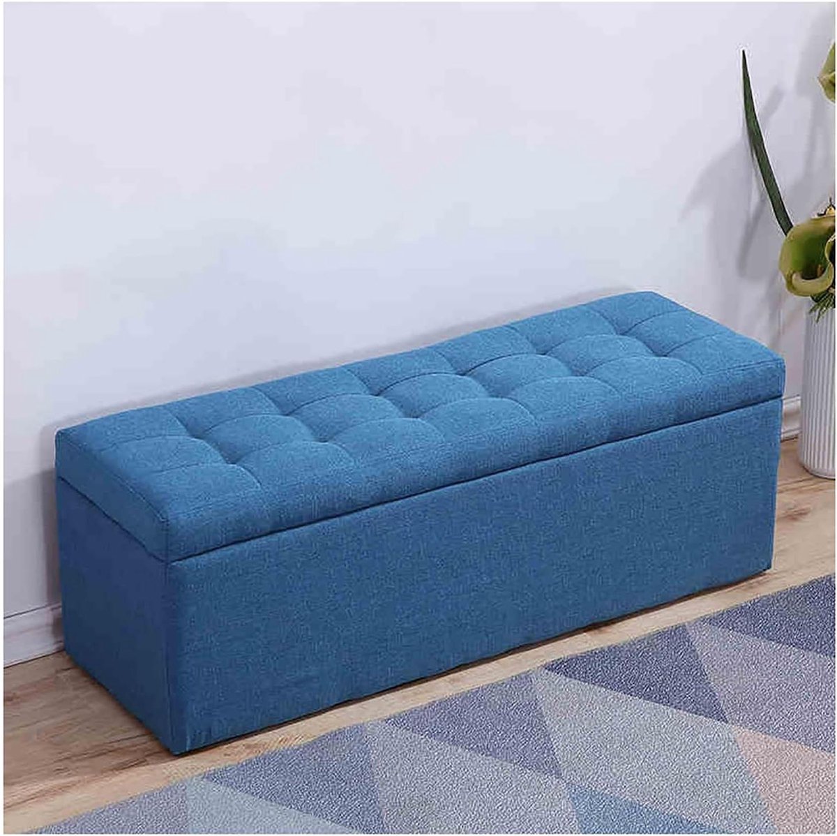 Opbergbank - Voetenbank Poef - Ruimte Organiseren - Gestoffeerde Zitting - 80x40x40cm - Blauw