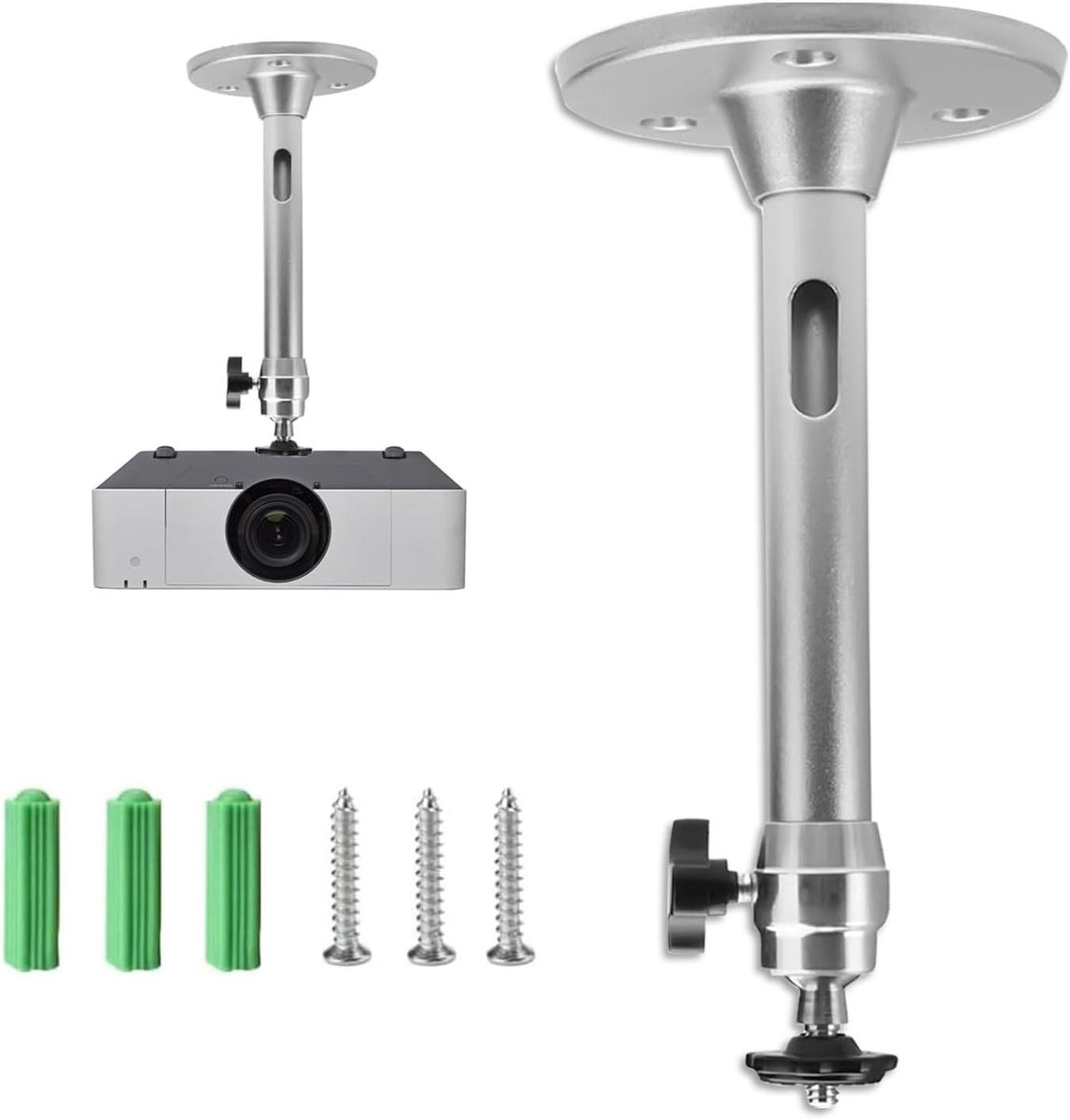 Beamer Plafondhouder - Projector Beugel - Thuisbioscoop Creëren - Meerhoeks Verstelbaar - 18 cm Hoogte - Zilver