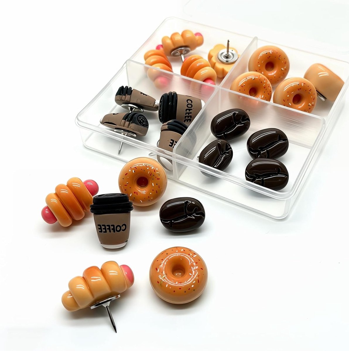 Decoratieve Duimspijkers in Koffieboon Vorm voor Prikborden en Creatieve Projecten - Set van 20 Pins
