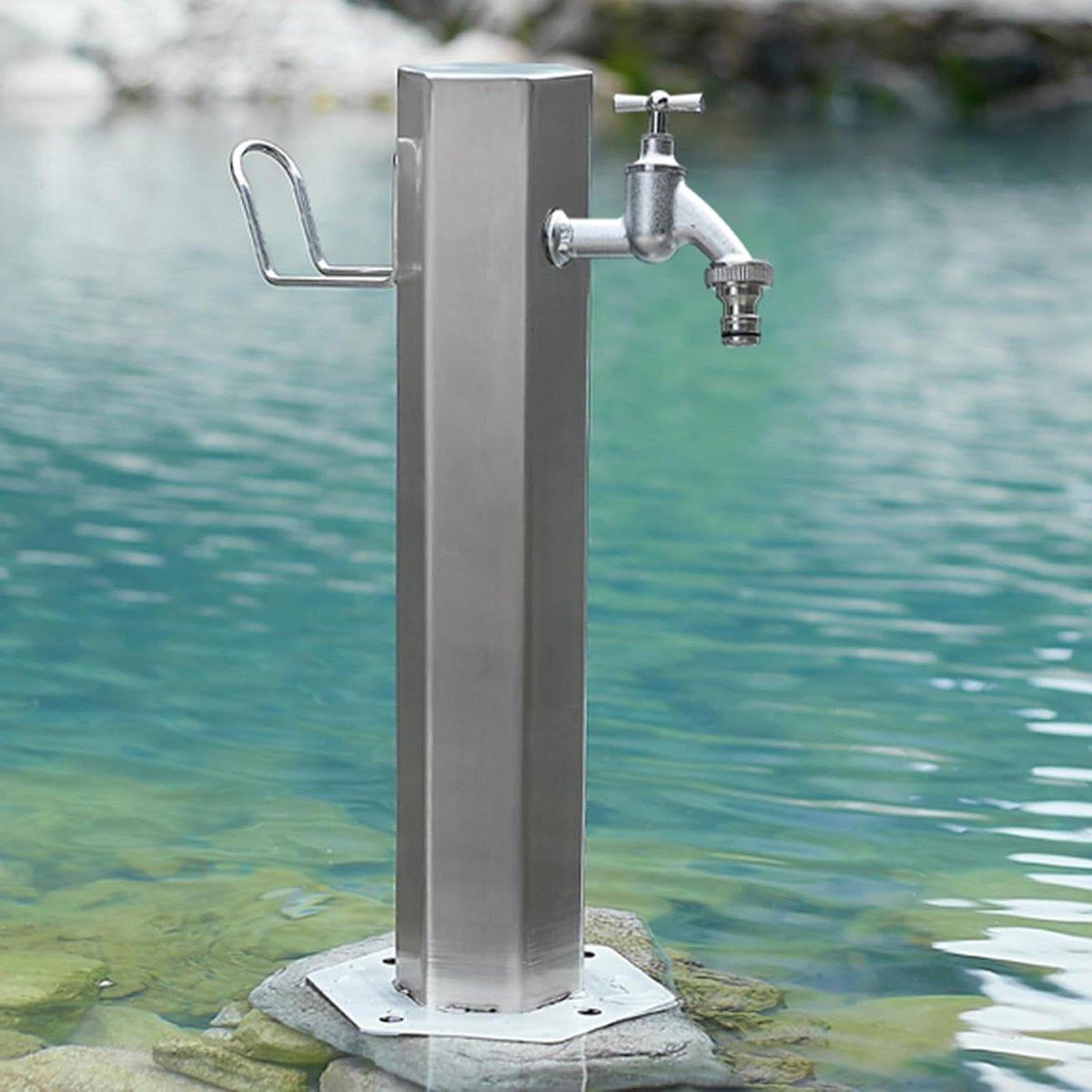 Outdoor Waterkolom - Tuinkraan Zuil - Tuin Bewateren - Vorstbestendig RVS - 86 cm Hoog - Zilver