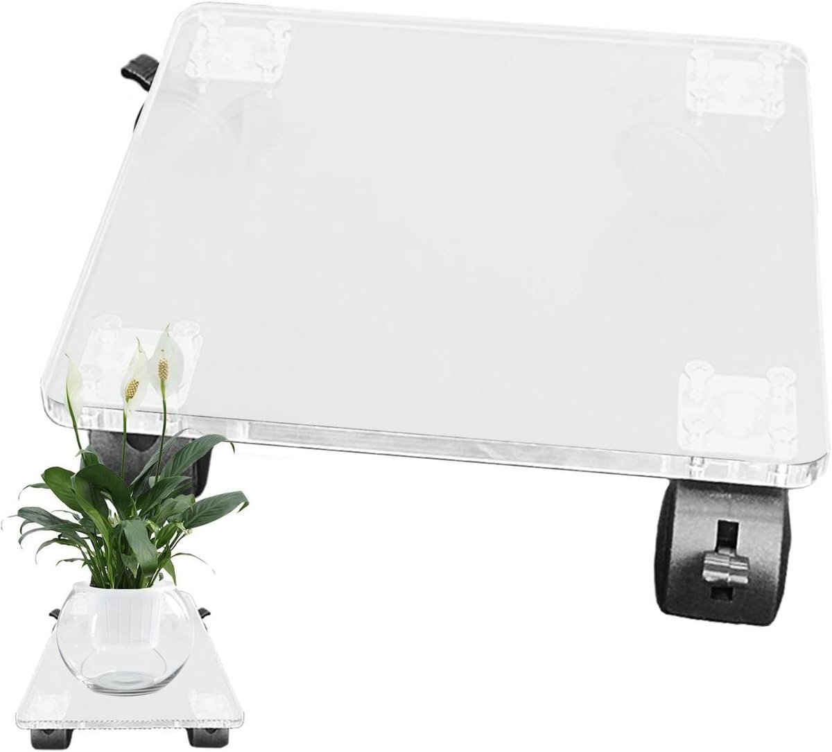 Plantenstandaard Wielen - Bloempot Trolley - Planten Verplaatsen - Robuust Acryl - 25x25cm - Transparant