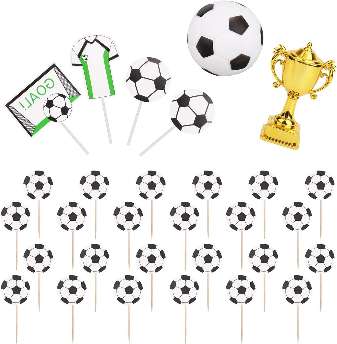 30 Stuks Voetbal Cupcake Toppers, Voetbal Taartdecoraties met Trofee en Shirt voor Feestjes en Verjaardagen
