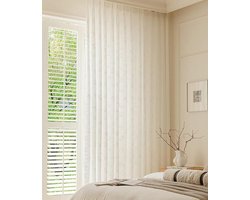 Doorzichtige Gordijnen - Vitrage Panelen - Woonkamer Decoratie - Bloemen Jacquard Patroon - 102 x 214 cm - Wit