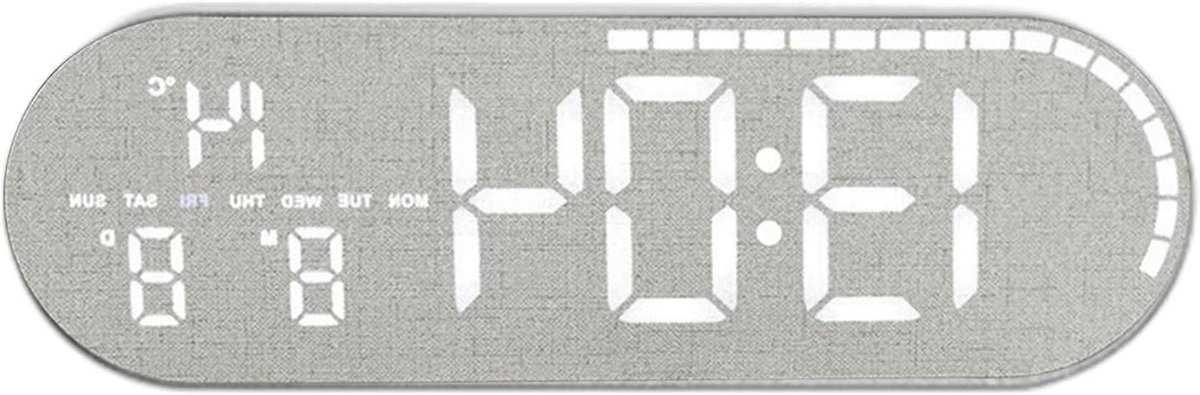 Digitale Wekker - Wandklok - Tijd Beheer - Temperatuur Datum - 10.5cm Breed - Grijs