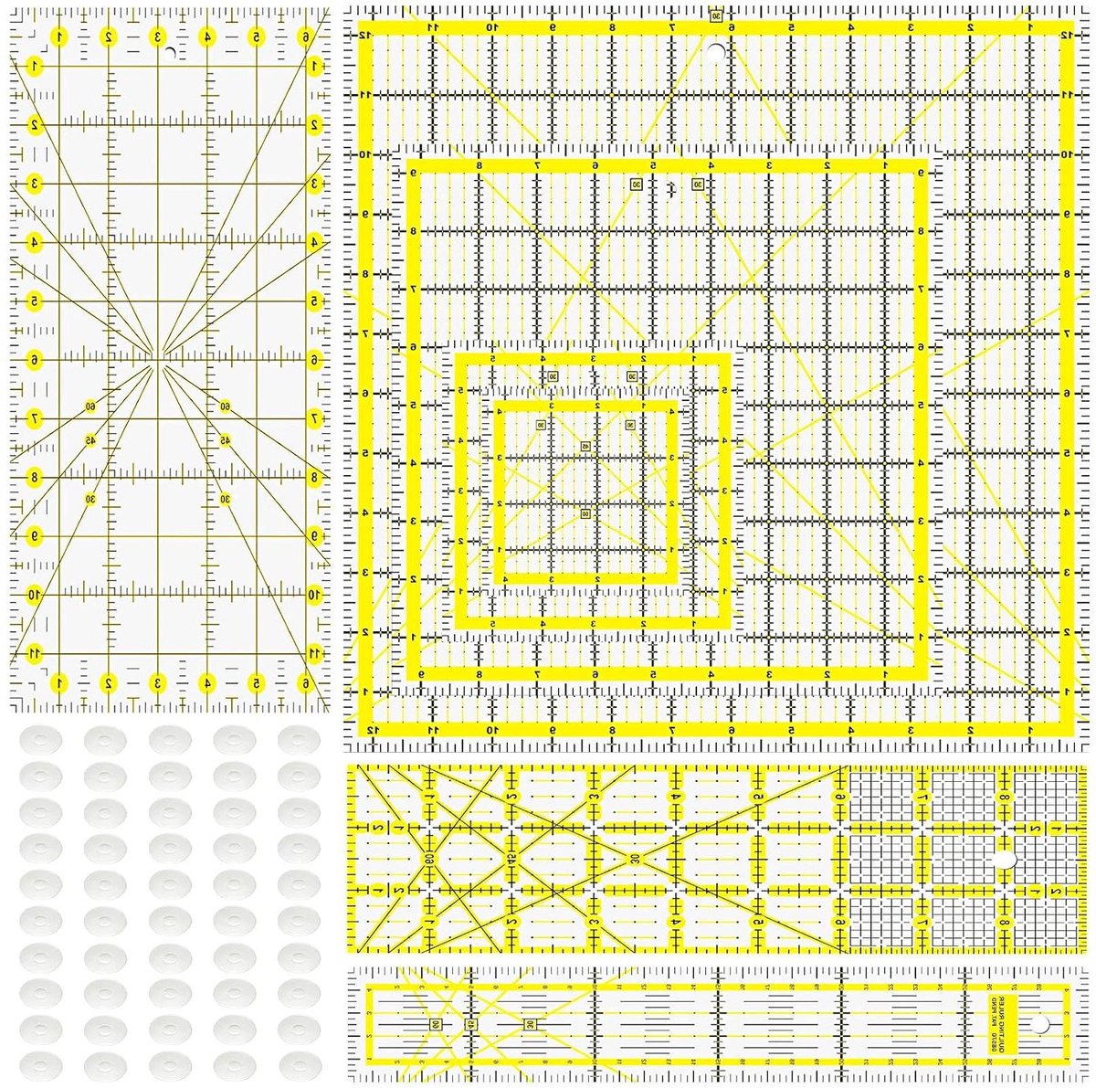 Acryl Quiltlinialen Set - Naai Liniaal - Precisie Naaien - Dubbelgekleurde Rasterlijnen - 8 Delige Set - Transparant