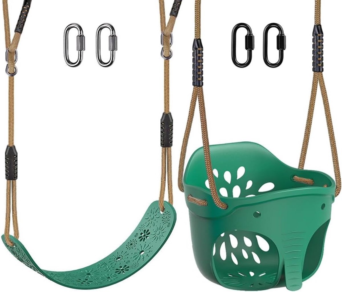 Hoogwaardige Hoge Rug Volle Emmer Peuterschommel met Stevige Schommelstoel, Verstelbaar Touw, 600lbs Capaciteit, 4 Carabiners, Geschikt voor Speeltuin en Buitenspeelgoed