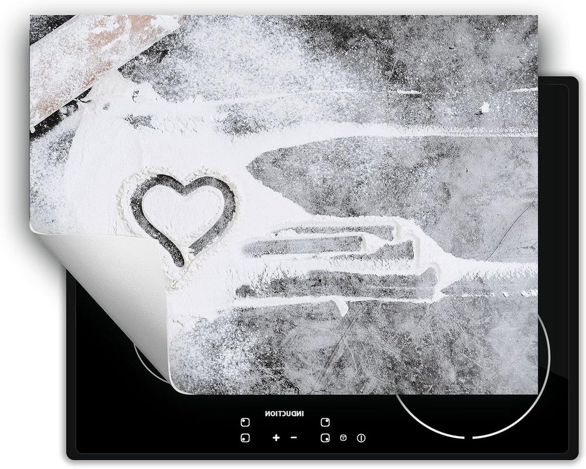 Inductie Beschermer - Kookplaat Mat - Keuken Decoratie - Antislip Vinyl - 80x52 cm - Hart Grijs