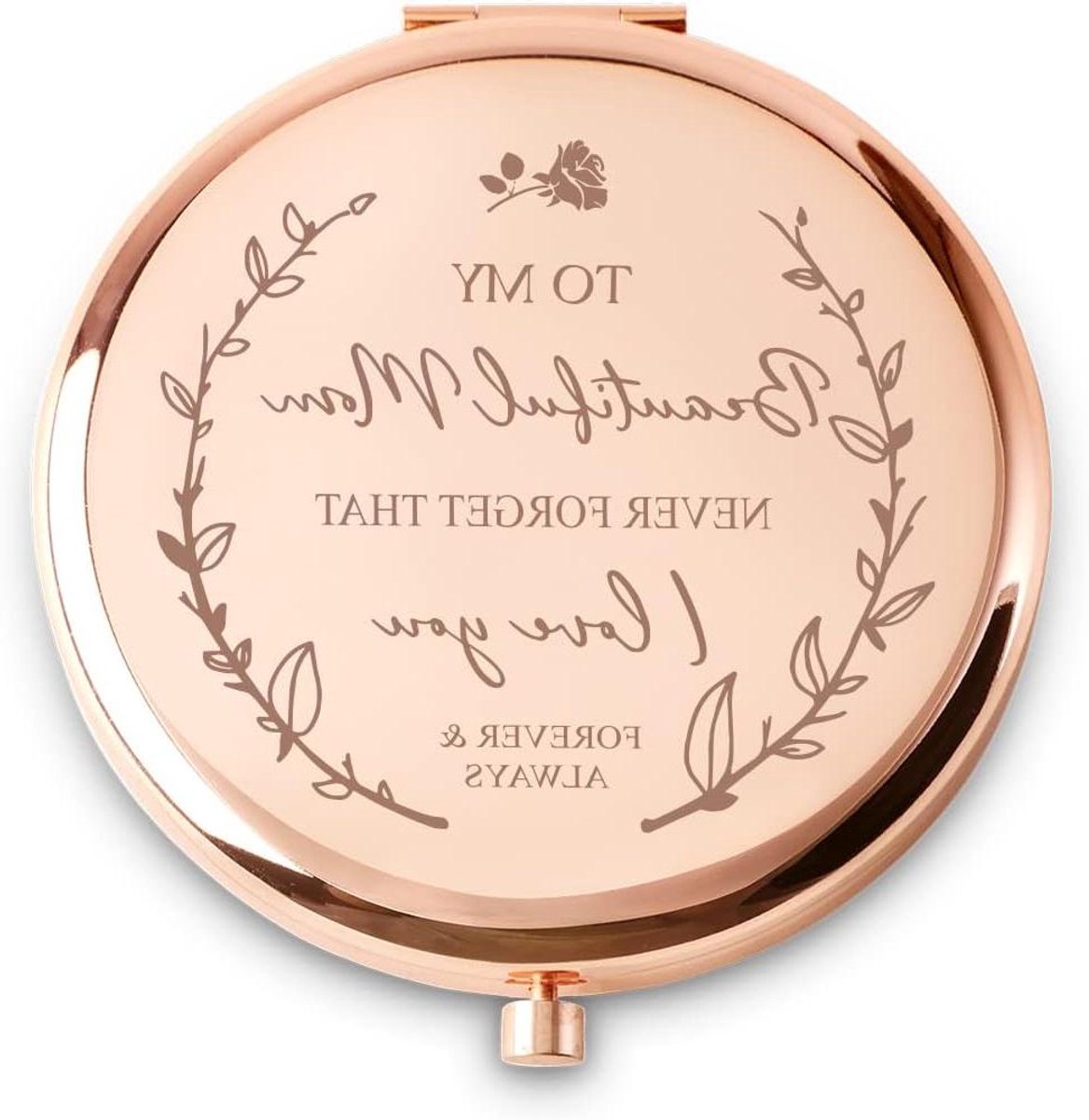 Compacte Spiegel - Make-up spiegel - Cadeau voor mama - Persoonlijke gravure - 6 cm rond - Zilver