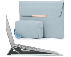 13,3-14 Inch Laptophoes Tas met Standaard voor MacBook Pro 14 M5/M4/M3/M2/M1 2026-2021, MacBook Air/Pro 13,3, 13,8-13,5 Surface Laptop, HP Spectre X360 13/14, Envy 13, Lichtblauw(Smiley)