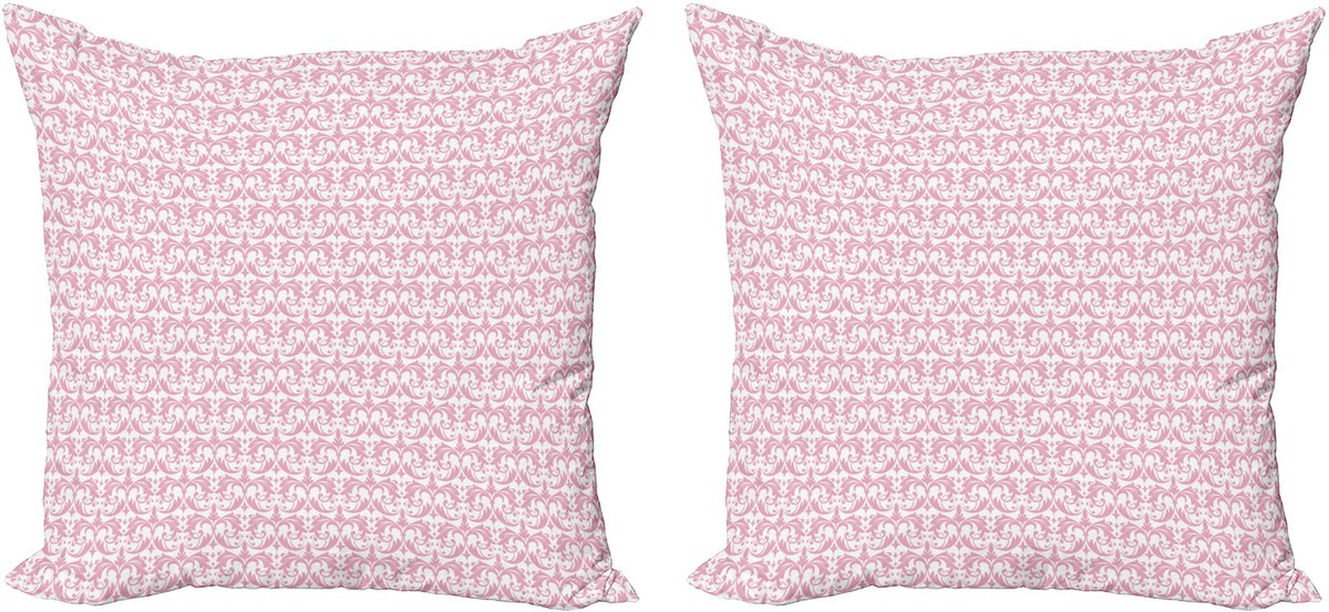 ABAKUHAUS Roze Damast Decoratieve Kussenhoes, Set van 2, Modern Accent Dubbelzijdige Digitale Print, 50x50 cm, Lichtroze en Wit
