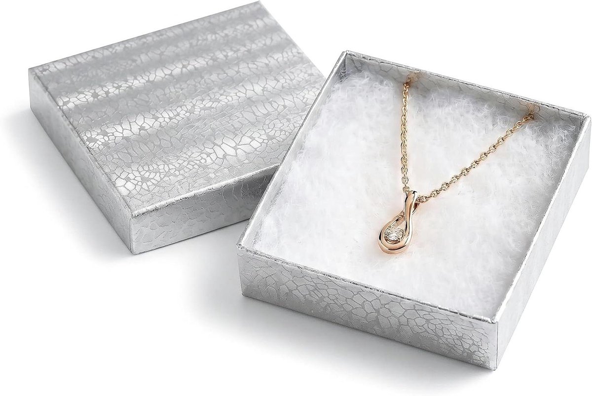 Sieraden Doosjes - Geschenkverpakking Karton - Kleine Items Presenteren - Met Katoen Vulling - 100 Stuks 9x9x2.5cm - Zilver Folie