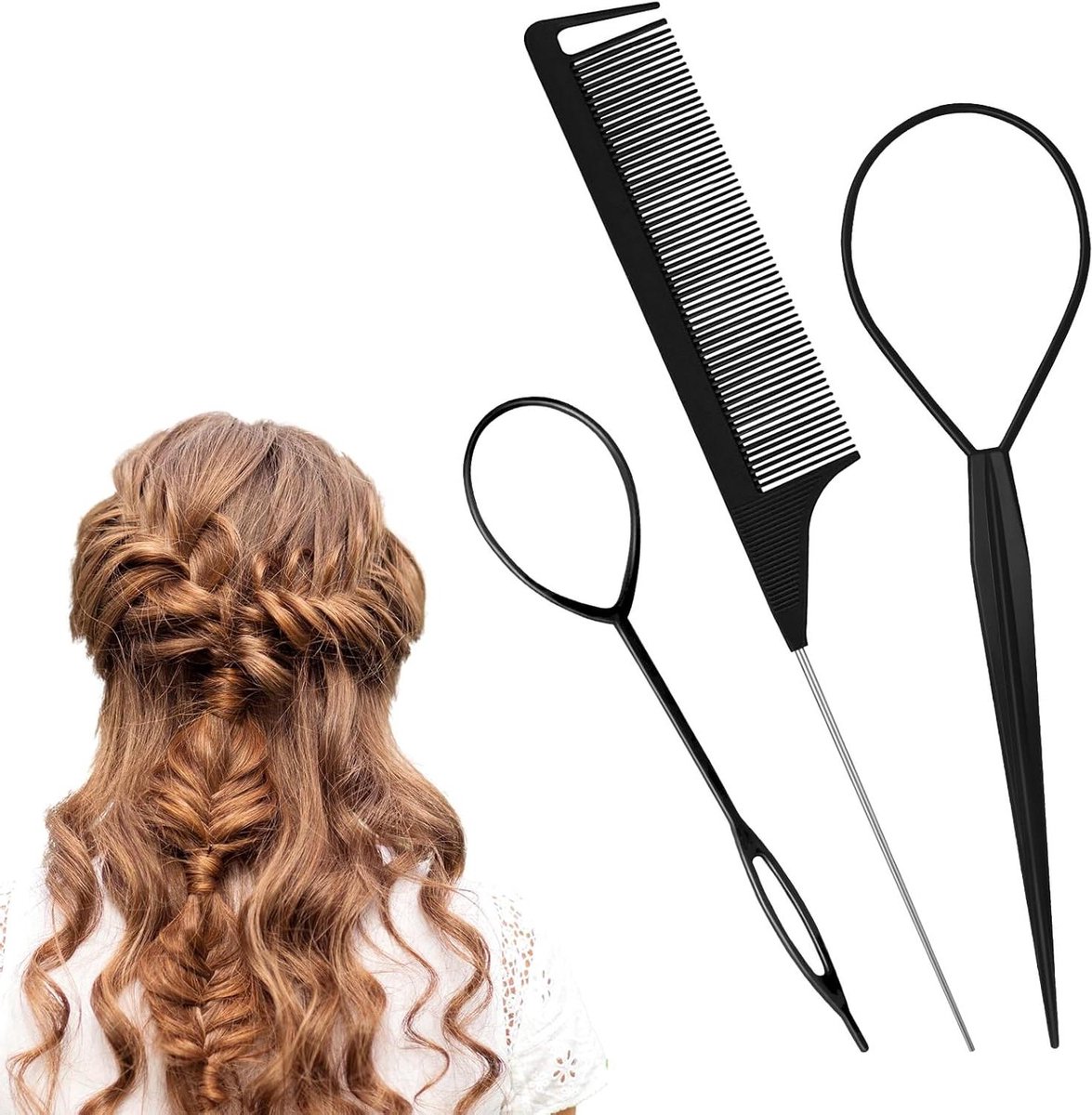 Haarstyling Set - Kapsel Hulp - DIY Kapsels Maken - 3 Delige Set - 22.3 cm - Zwart