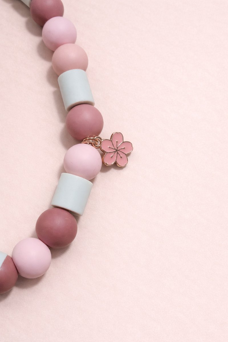 anti tekenketting hond - tekenketting met EM-kralen - keramische tekenband - Pink Charm- maat S