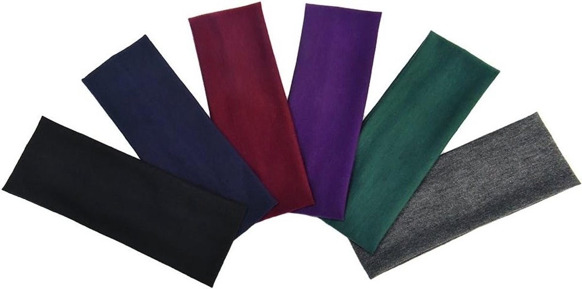 Multicolour Elastische Katoenen Yoga Haarbanden voor Tieners en Volwassenen, Set van 6, Ademend en Comfortabel