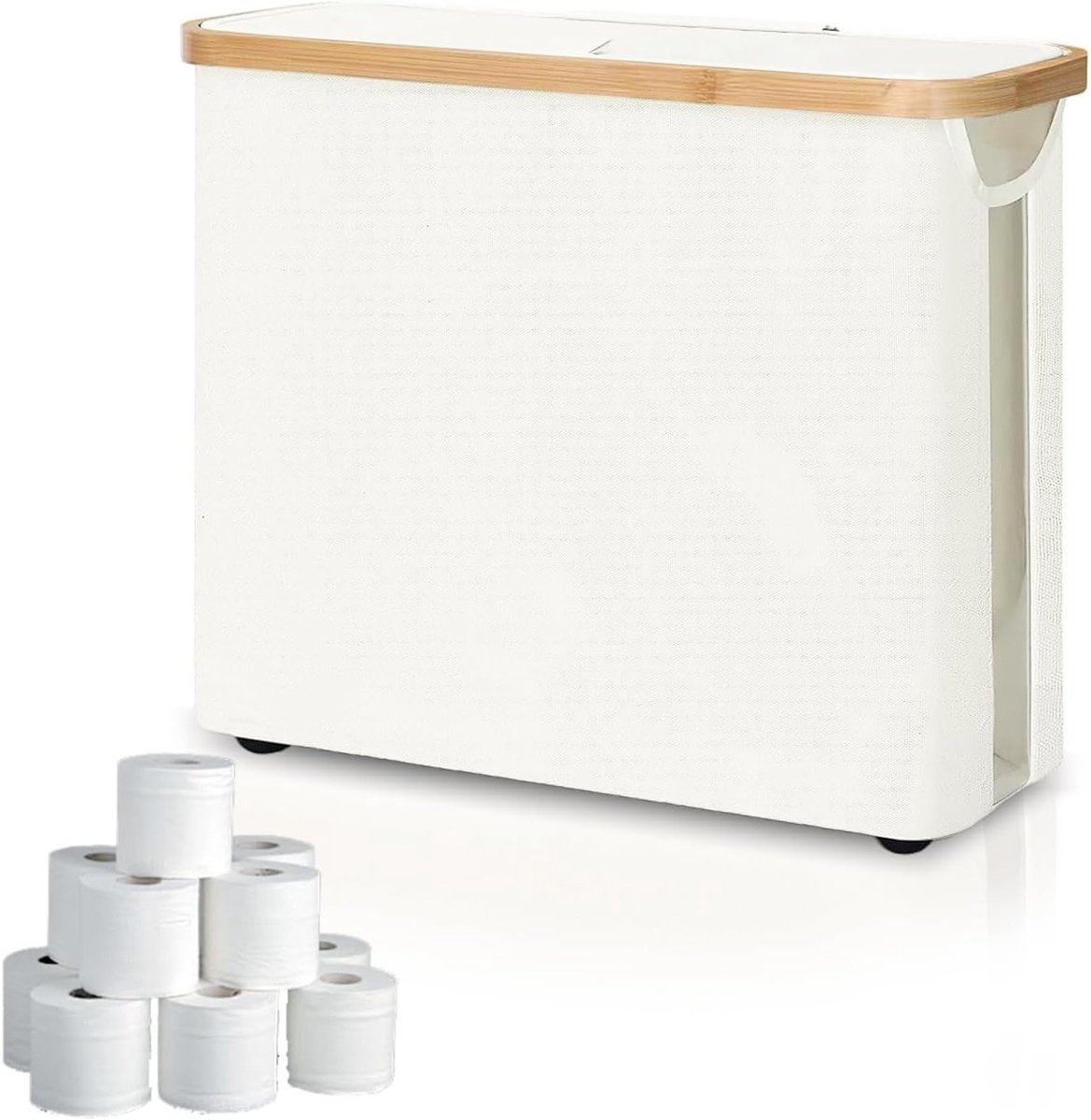 Toiletpapieropslag met deksel en kijkvenster, organizer voor 8-12 rollen toiletpapier, ruimtebesparend en stijlvol (Beige)