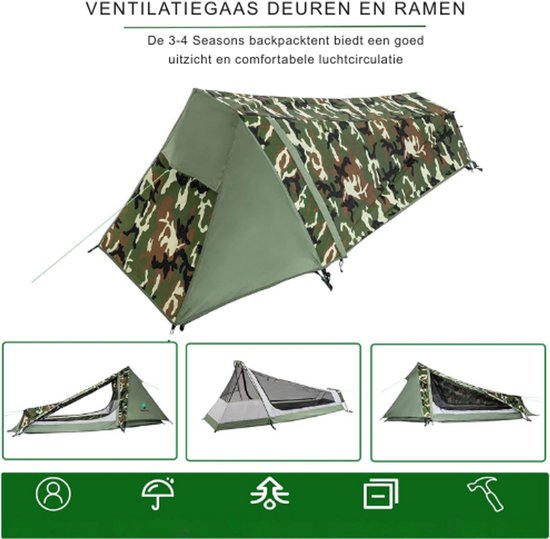 1-persoons Biwaktent Biwakzak Tent Trekkingtent Campingtent Minipack Licht, 3 tot 4 seizoenen voor outdoor kamperen, wandelen, reizen en klimmen — afbeelding 3