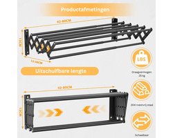 TopChoice® Wanddroogrek - Wasrek Inklapbaar - Uittrekbaar - 12 - 36 CM - Zwart