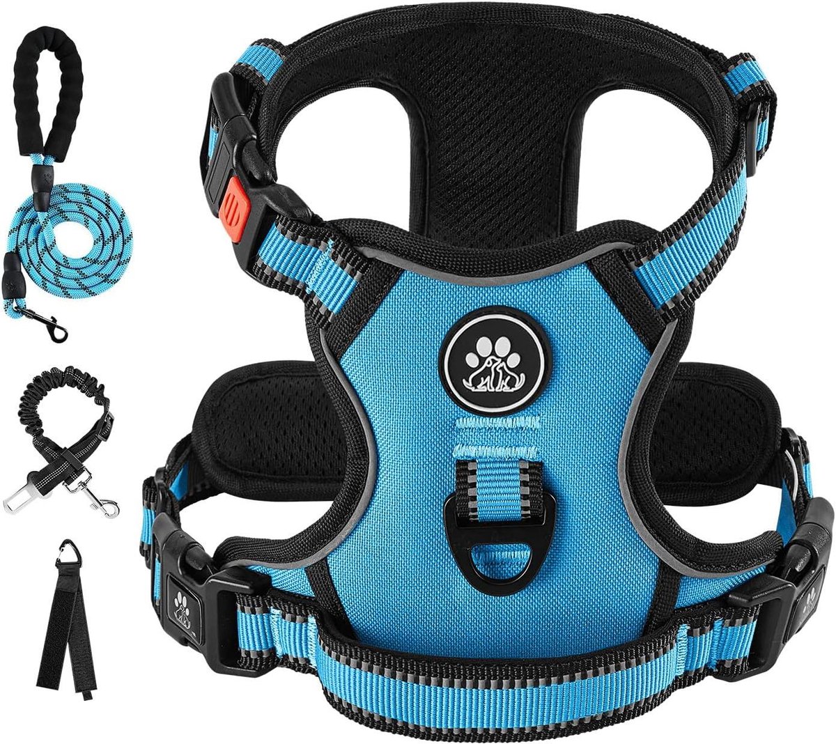 Hondentuigje met Riem - Harnas Hond - Veilig Wandelen - 360° Reflecterend - Maat S - Blauw