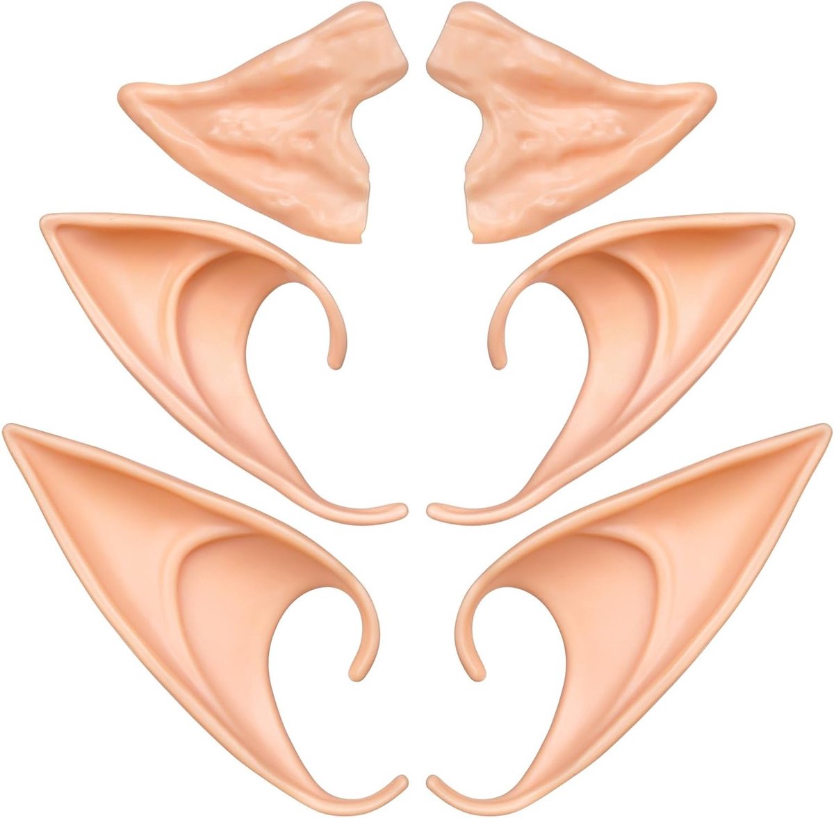 3 Paar Latex Elf Oren, Zachte Puntige Goblin Oren, Elven Ears voor Halloween en Cosplay Kostuums, Perfect voor Feestjes en Live Broadcasts