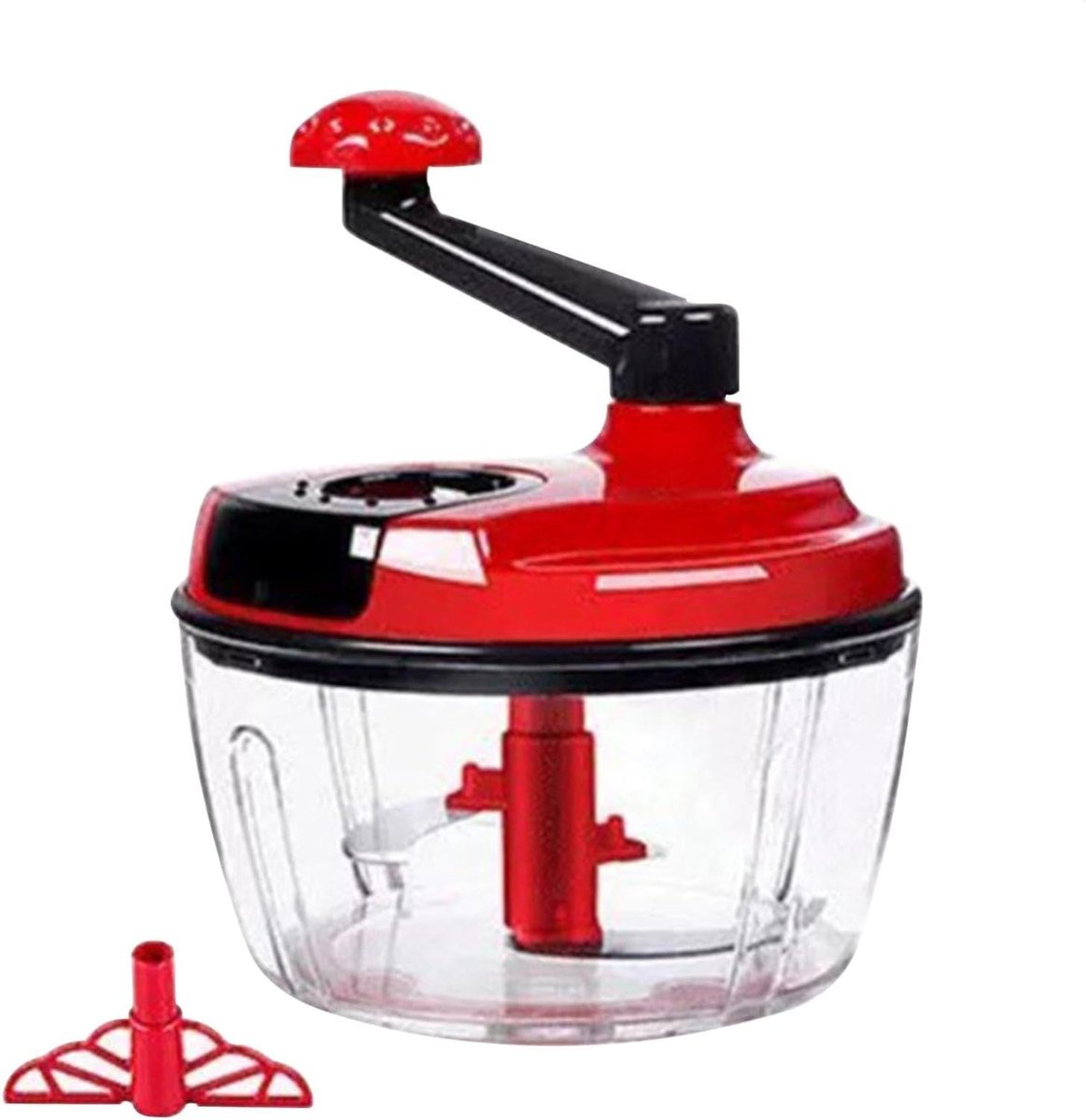 Handmatige Keukenmachine - Voedselhakker Zwengel - Eten Bereiden - Inklapbaar Handvat - 18.5 cm - Rood