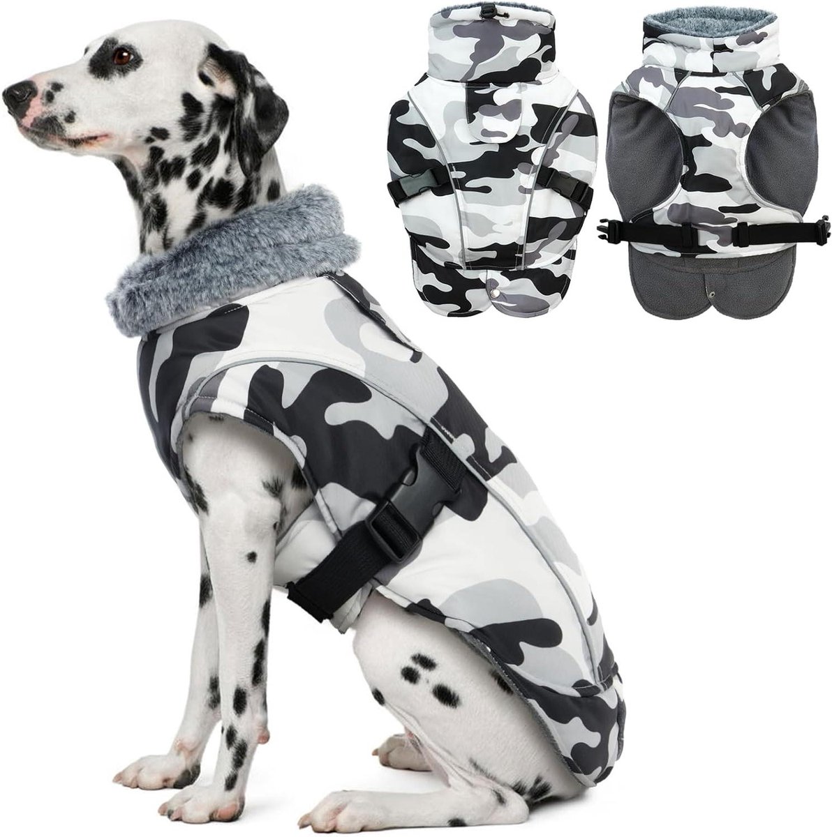 Hondenjas Waterdicht - Hondentrui Vest - Warm Houden - Met Harnas Opening - XXL - Witte camouflage