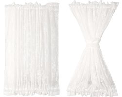Franse Deur Gordijnen - Raambekleding Voile - Privacy Creëren - Geborduurd Bloemenpatroon - 63.5B x 101.6H cm - Wit