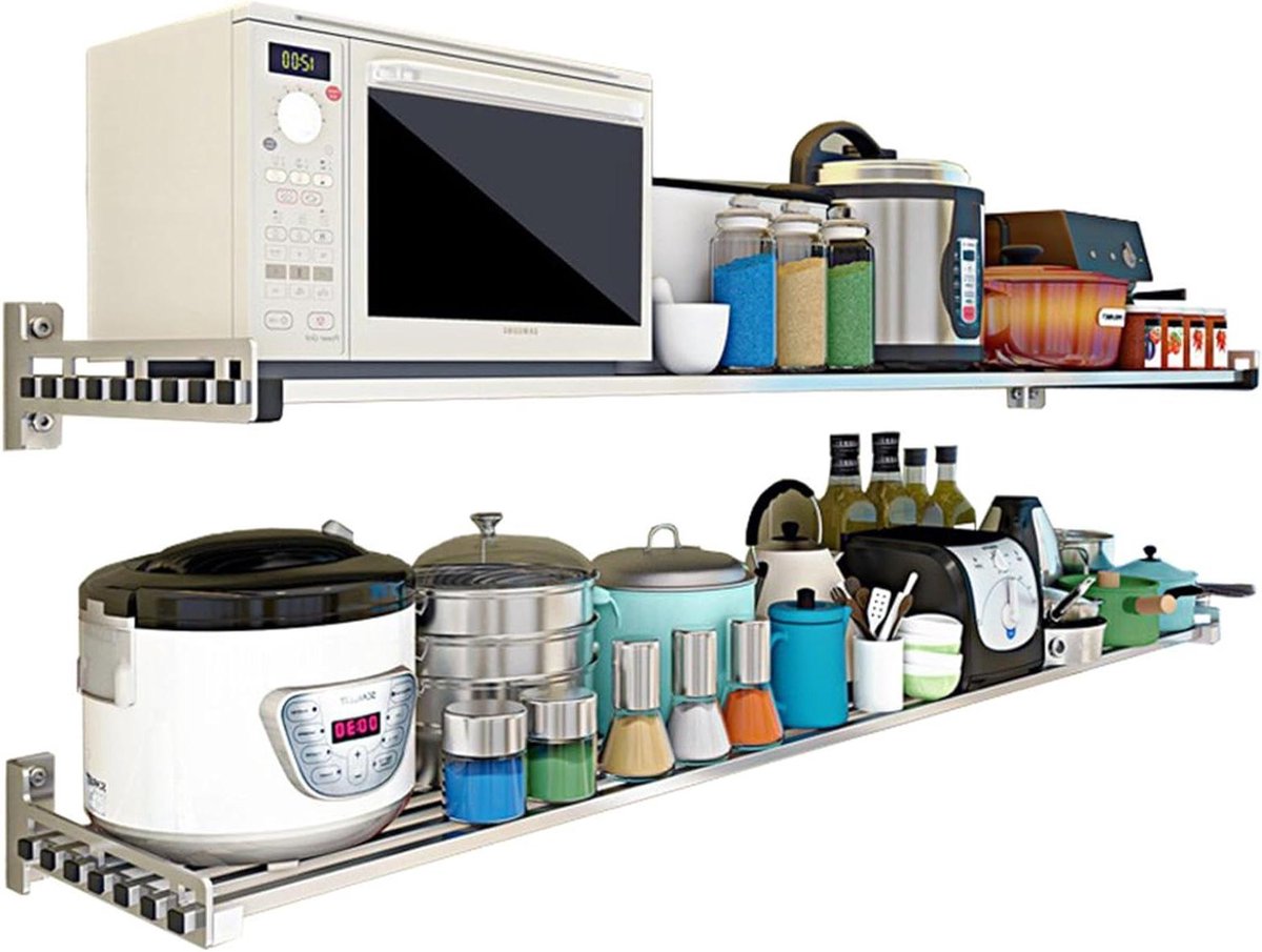 Wandplank - Micro-rek - Keuken Opbergen - Roestvrij Staal - Tot 150cm - Wit