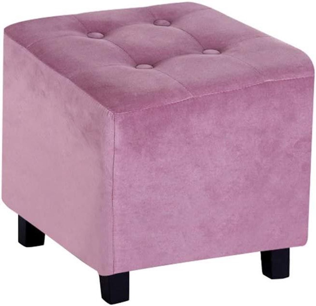 Houten Voetenbank - Ottomaanse Zitzak - Ontspannen Zitten - Antislip Poten - 35x35x35 cm - Roze